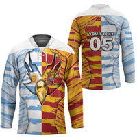 Custom Argentina And Spain Football Hockey Jersey Split Flag Golden Trophy Grunge