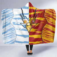 Argentina And Spain Football Hooded Blanket Split Flag Golden Trophy Grunge