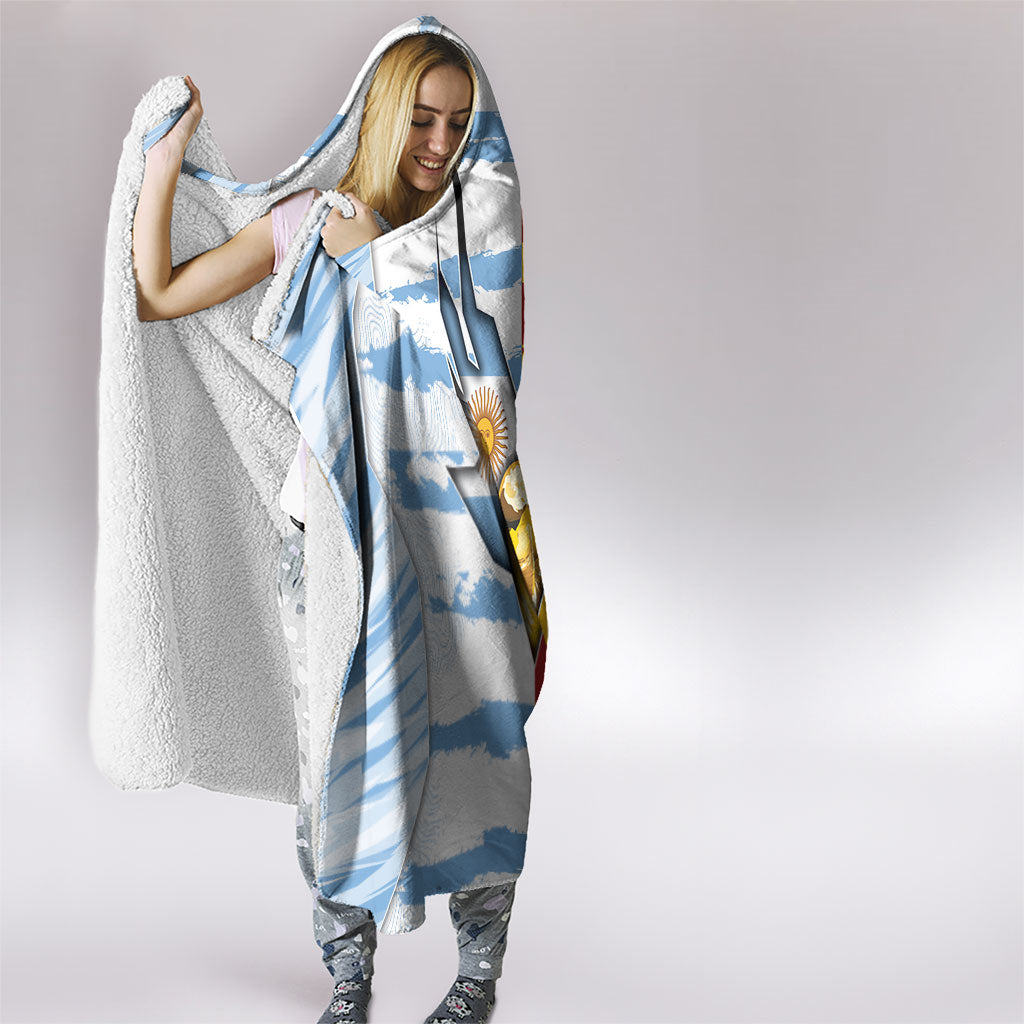 Argentina And Spain Football Hooded Blanket Split Flag Golden Trophy Grunge
