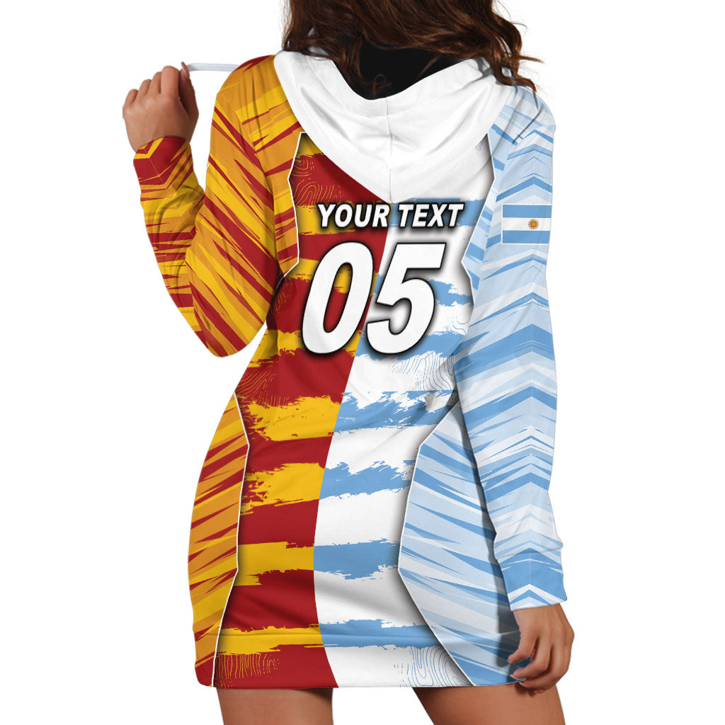 Custom Argentina And Spain Football Hoodie Dress Split Flag Golden Trophy Grunge