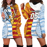 Custom Argentina And Spain Football Hoodie Dress Split Flag Golden Trophy Grunge