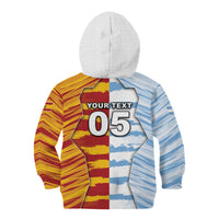 Custom Argentina And Spain Football Kid Hoodie Split Flag Golden Trophy Grunge