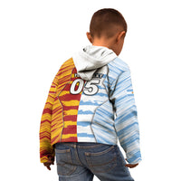 Custom Argentina And Spain Football Kid Hoodie Split Flag Golden Trophy Grunge