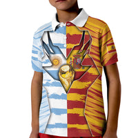 Custom Argentina And Spain Football Kid Polo Shirt Split Flag Golden Trophy Grunge