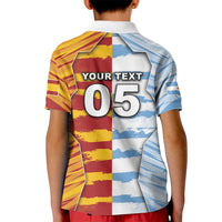 Custom Argentina And Spain Football Kid Polo Shirt Split Flag Golden Trophy Grunge