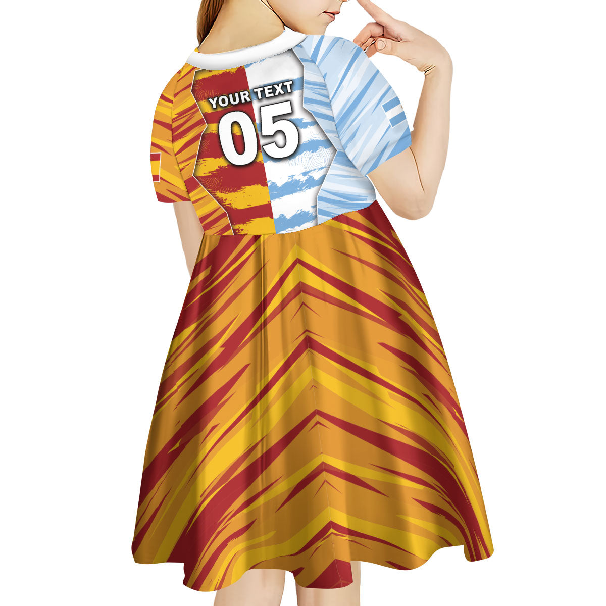Custom Argentina And Spain Football Kid Short Sleeve Dress Split Flag Golden Trophy Grunge
