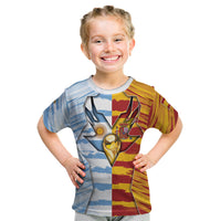 Custom Argentina And Spain Football Kid T Shirt Split Flag Golden Trophy Grunge