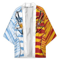 Custom Argentina And Spain Football Kimono Split Flag Golden Trophy Grunge