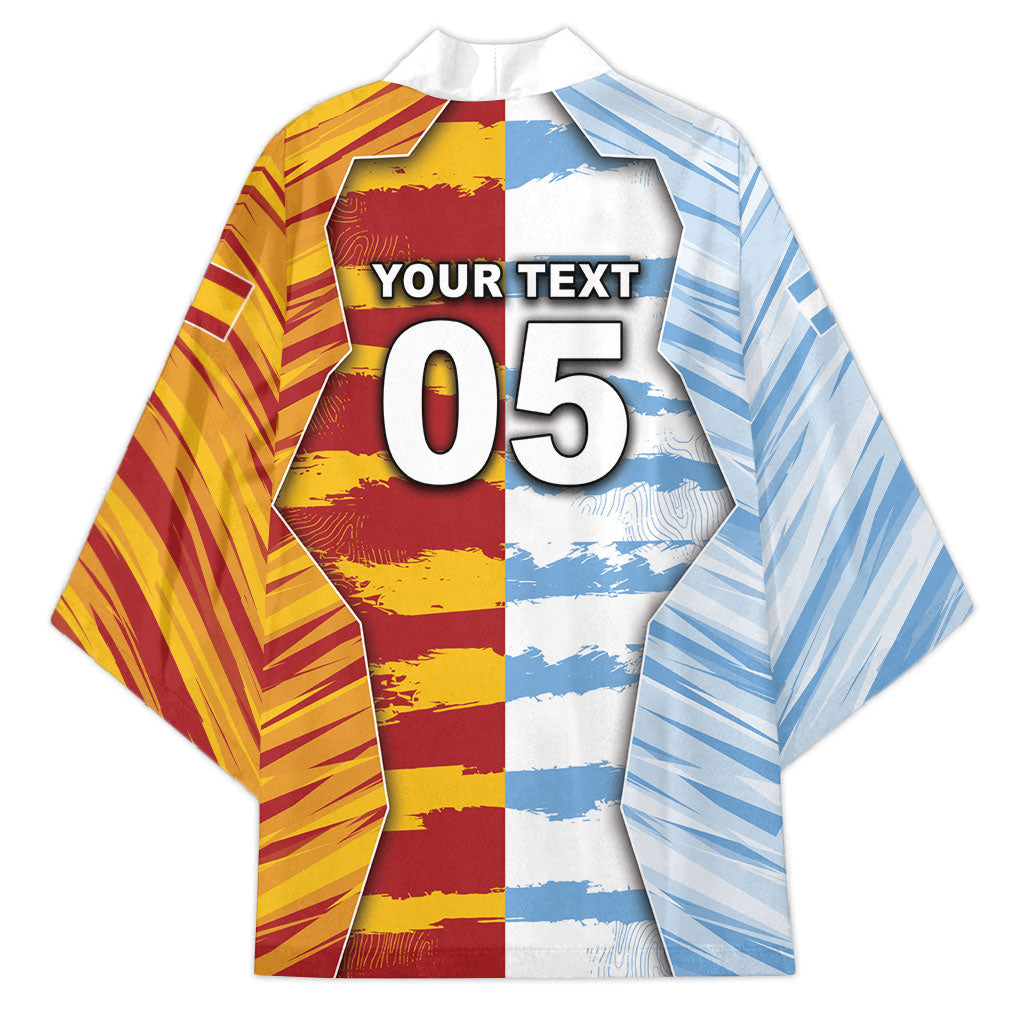 Custom Argentina And Spain Football Kimono Split Flag Golden Trophy Grunge