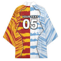 Custom Argentina And Spain Football Kimono Split Flag Golden Trophy Grunge