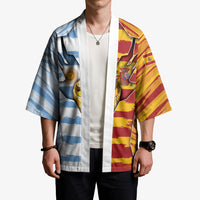 Custom Argentina And Spain Football Kimono Split Flag Golden Trophy Grunge