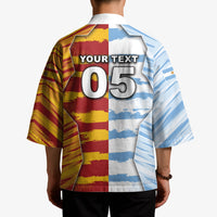 Custom Argentina And Spain Football Kimono Split Flag Golden Trophy Grunge