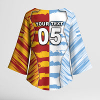 Custom Argentina And Spain Football Kimono Sleeve Blouse Split Flag Golden Trophy Grunge