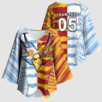 Custom Argentina And Spain Football Kimono Sleeve Blouse Split Flag Golden Trophy Grunge