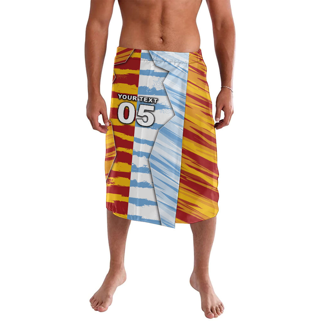 Custom Argentina And Spain Football Lavalava Split Flag Golden Trophy Grunge