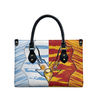 Argentina And Spain Football Leather Bag Split Flag Golden Trophy Grunge