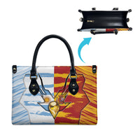 Argentina And Spain Football Leather Bag Split Flag Golden Trophy Grunge