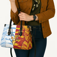 Argentina And Spain Football Leather Bag Split Flag Golden Trophy Grunge