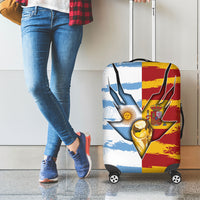 Argentina And Spain Football Luggage Cover Split Flag Golden Trophy Grunge