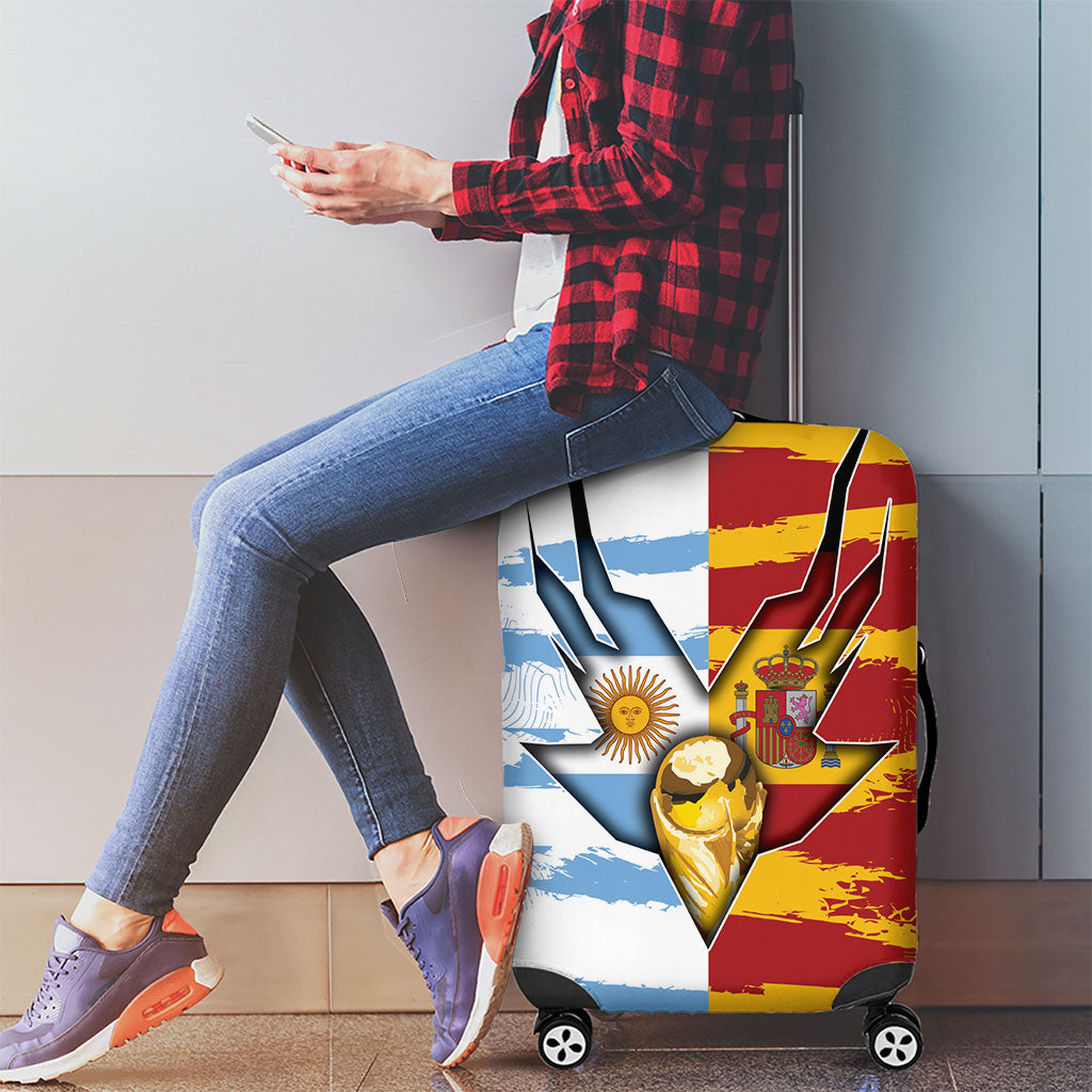 Argentina And Spain Football Luggage Cover Split Flag Golden Trophy Grunge