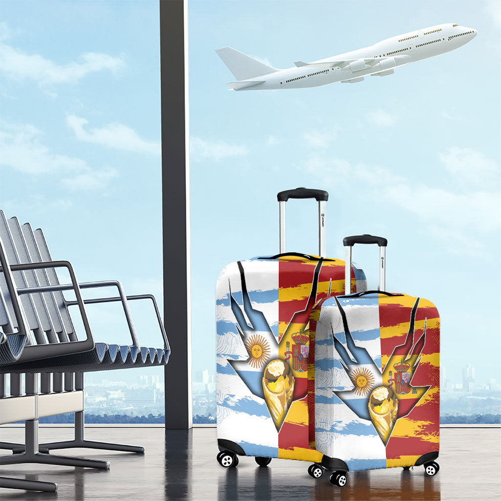 Argentina And Spain Football Luggage Cover Split Flag Golden Trophy Grunge