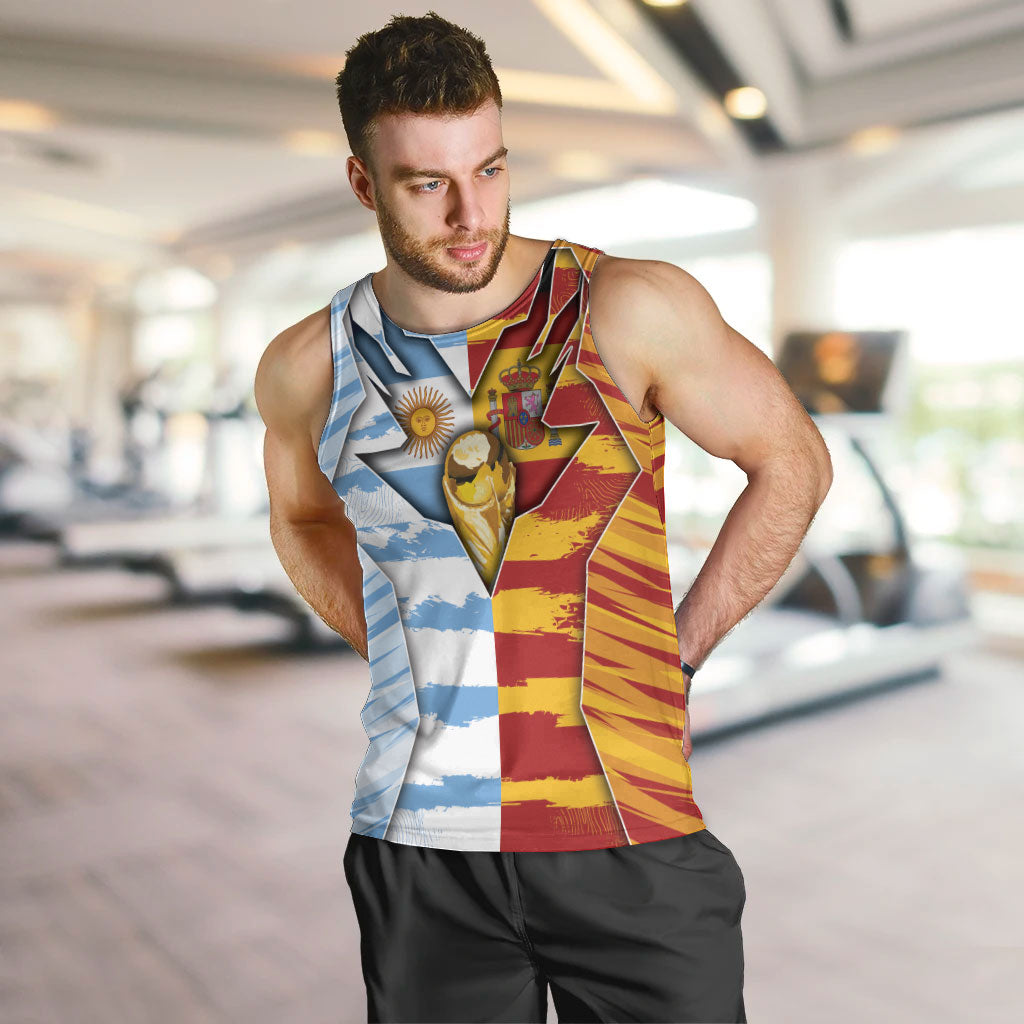 Custom Argentina And Spain Football Men Tank Top Split Flag Golden Trophy Grunge