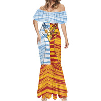 Custom Argentina And Spain Football Mermaid Dress Split Flag Golden Trophy Grunge