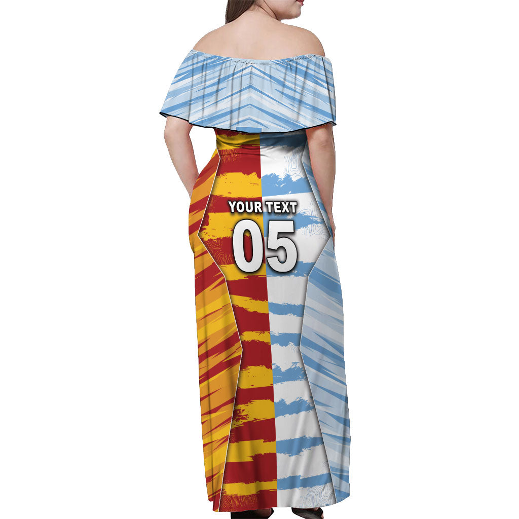 Custom Argentina And Spain Football Off Shoulder Maxi Dress Split Flag Golden Trophy Grunge