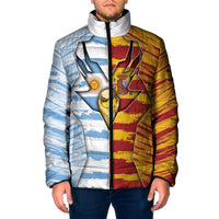 Custom Argentina And Spain Football Padded Jacket Split Flag Golden Trophy Grunge