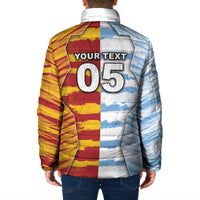 Custom Argentina And Spain Football Padded Jacket Split Flag Golden Trophy Grunge