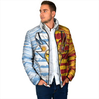Custom Argentina And Spain Football Padded Jacket Split Flag Golden Trophy Grunge