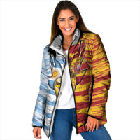 Custom Argentina And Spain Football Padded Jacket Split Flag Golden Trophy Grunge