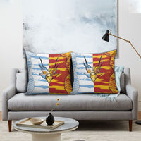 Argentina And Spain Football Pillow Cover Split Flag Golden Trophy Grunge