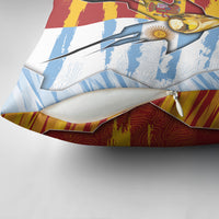 Argentina And Spain Football Pillow Cover Split Flag Golden Trophy Grunge