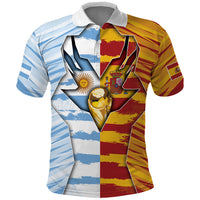 Custom Argentina And Spain Football Polo Shirt Split Flag Golden Trophy Grunge