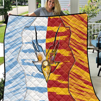 Argentina And Spain Football Quilt Split Flag Golden Trophy Grunge