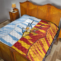 Argentina And Spain Football Quilt Split Flag Golden Trophy Grunge