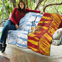 Argentina And Spain Football Quilt Split Flag Golden Trophy Grunge