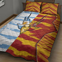 Argentina And Spain Football Quilt Bed Set Split Flag Golden Trophy Grunge
