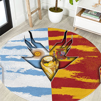 Argentina And Spain Football Round Carpet Split Flag Golden Trophy Grunge