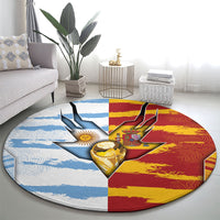 Argentina And Spain Football Round Carpet Split Flag Golden Trophy Grunge