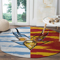Argentina And Spain Football Round Carpet Split Flag Golden Trophy Grunge