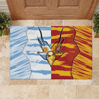 Argentina And Spain Football Rubber Doormat Split Flag Golden Trophy Grunge