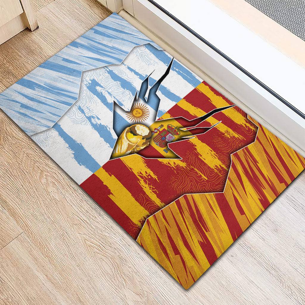 Argentina And Spain Football Rubber Doormat Split Flag Golden Trophy Grunge