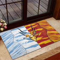 Argentina And Spain Football Rubber Doormat Split Flag Golden Trophy Grunge