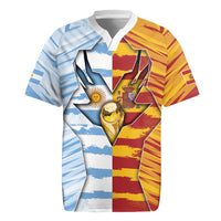 Custom Argentina And Spain Football Rugby Jersey Split Flag Golden Trophy Grunge