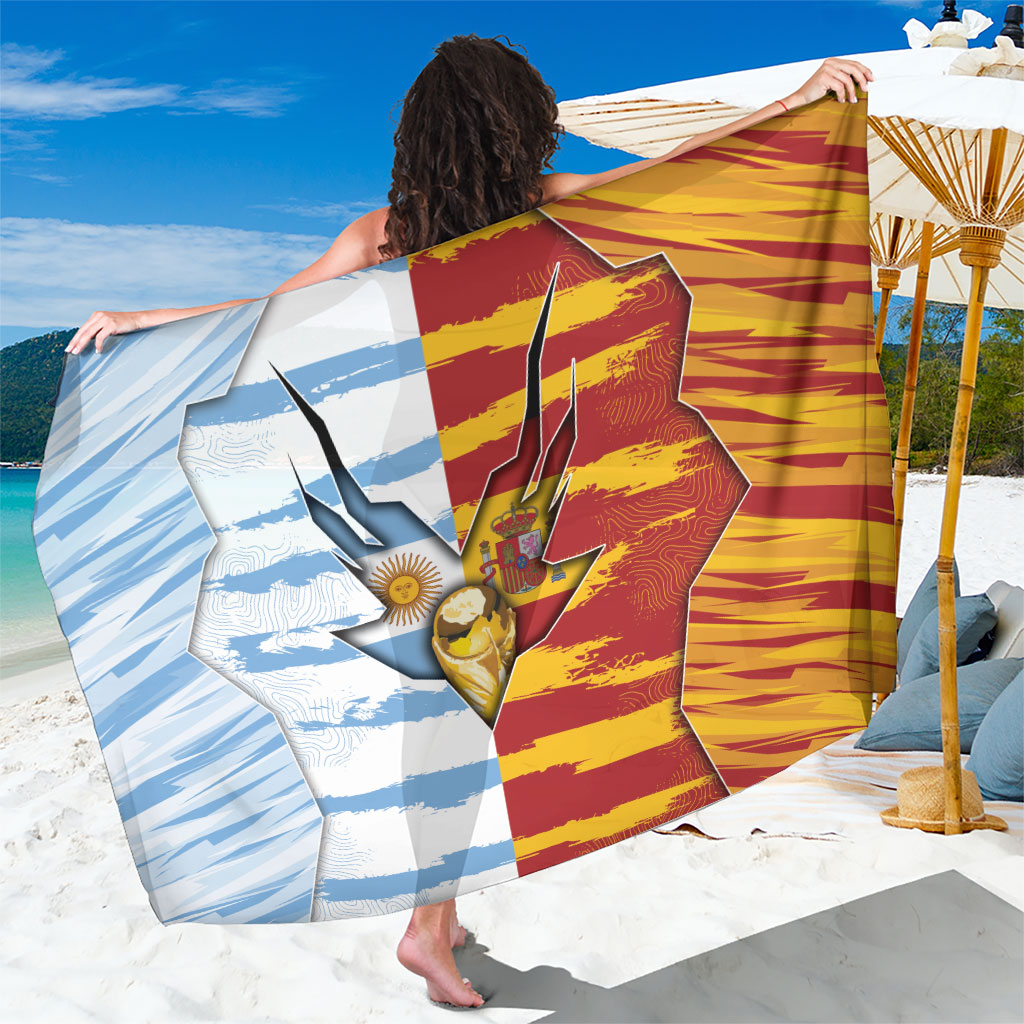 Argentina And Spain Football Sarong Split Flag Golden Trophy Grunge