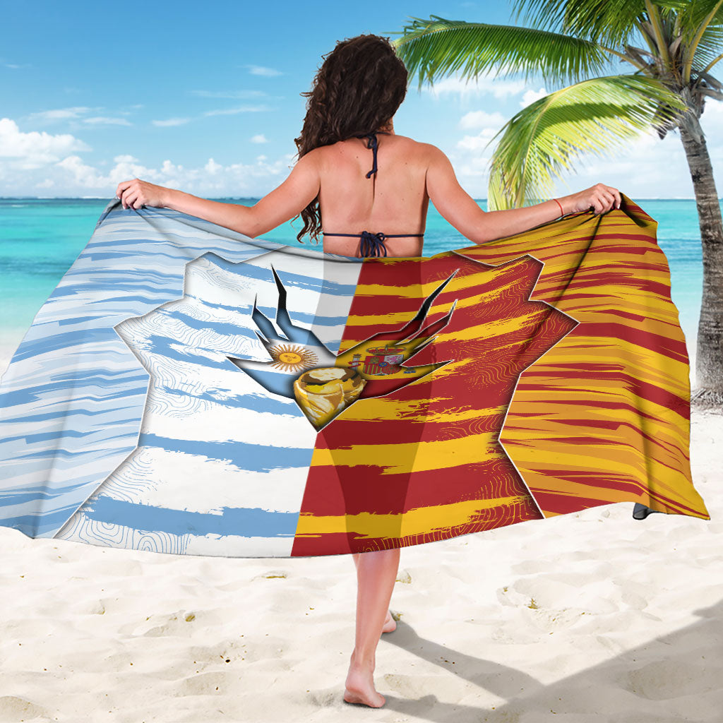Argentina And Spain Football Sarong Split Flag Golden Trophy Grunge