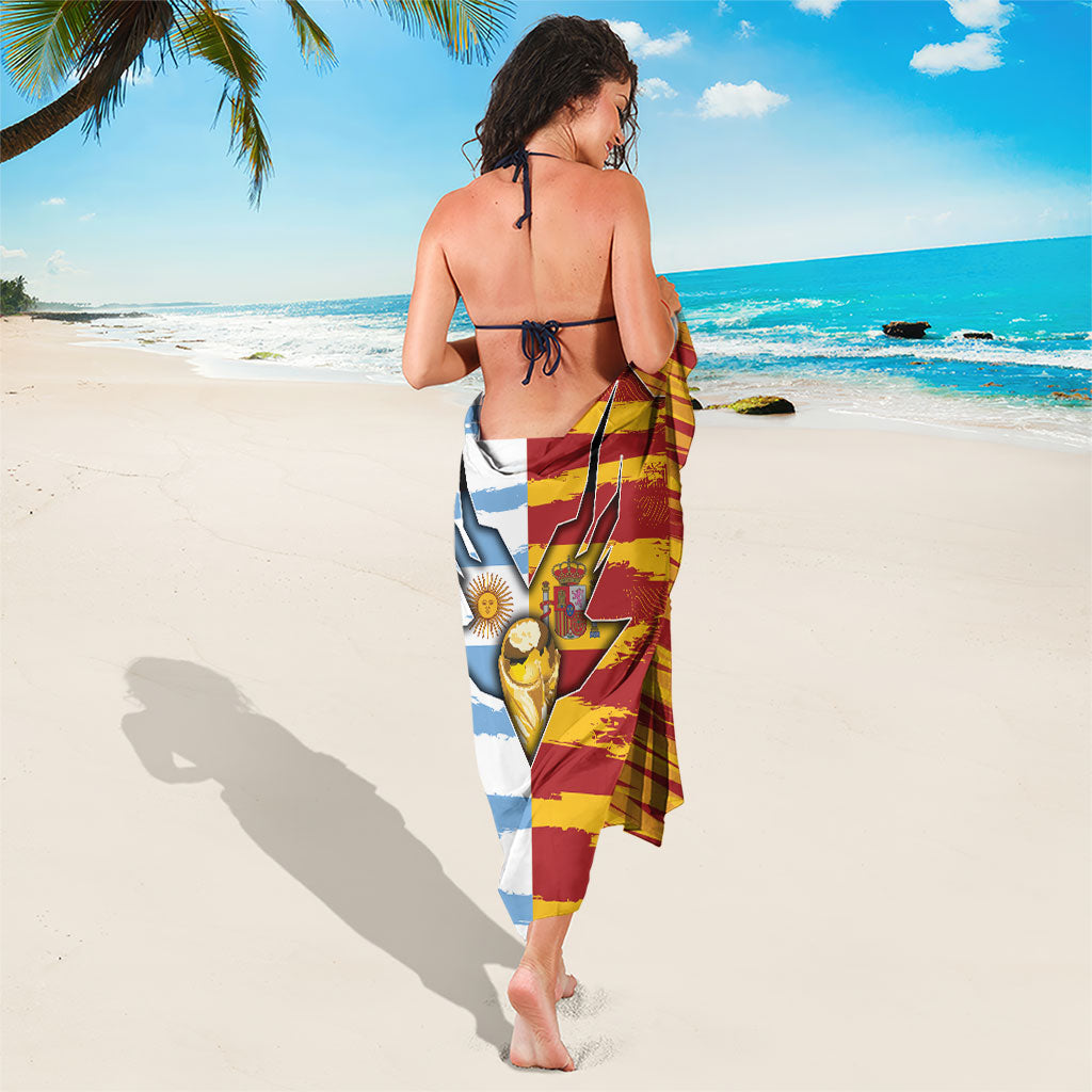 Argentina And Spain Football Sarong Split Flag Golden Trophy Grunge