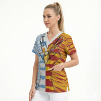 Custom Argentina And Spain Football Scrub Top Split Flag Golden Trophy Grunge